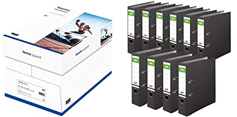 inapa Drucker-/Kopierpapier tecno Speed: 80 g/m², A4, weiß, 2500 Blatt - schnell und staufrei drucken & Original DINOR Ordner-Wolkenmarmor-Recycling - 10er Pack 8 cm breit DIN A4 schwarz Aktenordner