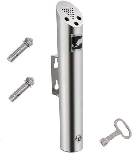 Aschenbecher Wandmontage für Draußen in Edelstahl für Pub Bar Office Restaurant Cafeteria,Wandaschenbecher für Draussen H46cm x 7,5cm von Poweka (Silber)