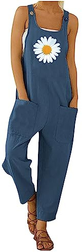 Jumpsuit for Women UK Summer Dungarees Loose Plus Size Wide Leg Rompers with Pockets Cold Shoulder Suspender Overalls Solid Color High Waist Leisure Playsuit Loungewear Going Out Outfits