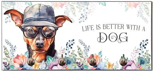 Cadouri Design-Hundegarderobe mit Zwergpinscher - Leinenhalterung für Halsband, Leine & Geschirr - originelles Geschenk für Hundebesitzer - handgefertigt