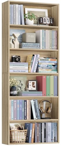 FOTOSOK 6-Tier Open Bookcase and Bookshelf, Freestanding Display Storage Shelves Tall Bookshelf Bookcase for Bedroom, Living Room and Office, Light Oak