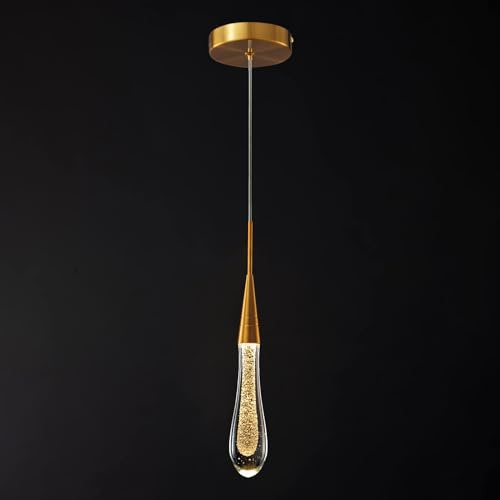 Lámparas de cocina de techo regulable LED moderna lámpara colgante de oro mini lámpara colgante de cristal en forma de lágrima para cocina, isla, dormitorio, pasillo, entrada (paquete de 1)