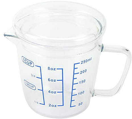 Misurino in Vetro, Misurino Per Il Latte, Misurino Per Bilancia, Misurino in Vetro con Bilancia, Misurino in Vetro Resistente al Calore Caraffa Graduata Per Bilancia con Coperchio Utensile(250ml)