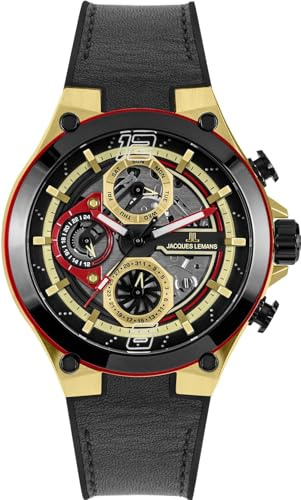 JACQUES LEMANS Herren-Armbanduhr Analog Quarz mit Edelstahlarmband Mid-39606, Schwarz