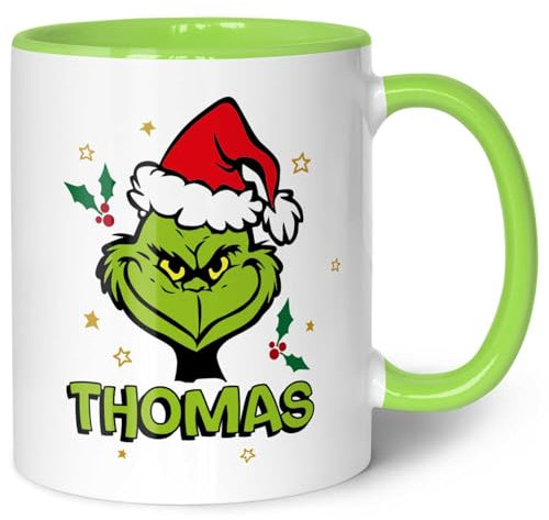 GRAVURZEILE Bedruckte Weihnachtstasse - Grinch MiMiMi - Personalisiert mit Name - Spülmaschinenfest & Mikrowelle geeignet - Tasse als Geschenk für Sie & Ihn zu Weihnachten - Hellgrün