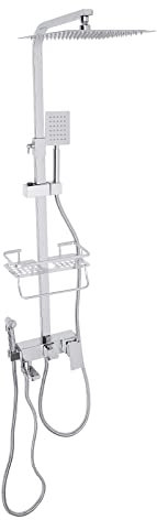 Edelstahl Duschsystem Regendusche mit Armatur Duschset Duscharmatur Komplettset Duschgarnitur Duschsäule mit HandBrause - Modernes Silber, verstellbare Höhe, einfache Installation