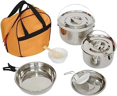 DEEDAV Camping Kochgeschirr Edelstahl-Klappgriff Für Aufhängen, Topf, Bratpfanne, Teller, Kochgeschirr-Set, Tragbar, Für Outdoor, Camping, Picknick Wandern Trekking