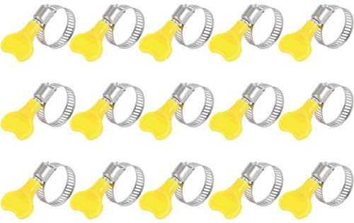 15-Pack Hose Clamps, 304 Stainless Steel Adjustable Thumb Screw Key-Type Clamps Filter Pump Hose Connector Clamps Worm Gear Clamp for Swimming Pool, Plumbing, Automotive, and Machinery (10-16mm)
