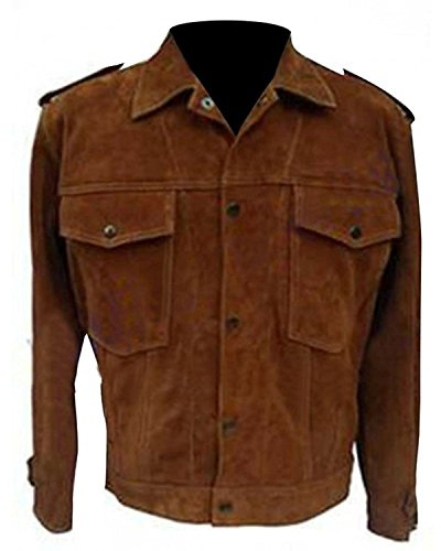 e_Genius Chaqueta de piel de ante John Lenon de Rubber Soul Beatles para hombre, chaqueta vaquera vintage estilo camionero occidental, John Lenon - Marrón, XL