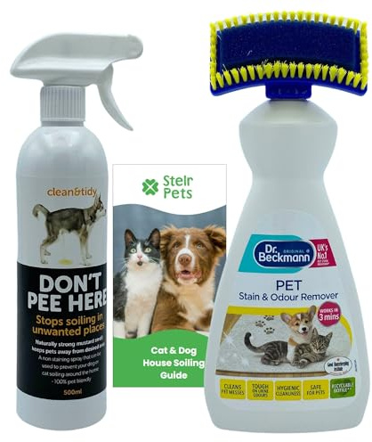 Dr Beckmann Pet Stain and Odour Remover, Sharples Deterrent Spray & Guide | Dr Beckmann Pet Carpet Cleaner, Sharples Don't Pee Here Deterrent Spray, For Dogs and Cats, Stelr Pets House Soiling Guide