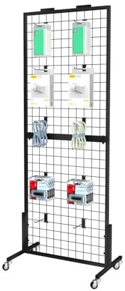 Lhysn Grid Wall Panel Display Stand, Retail Rack, Shop Display, with 30 Hooks, Heavy Movable Detachable Gird Rack for Easy Transport, Double Side Display Stand, for Shop/Office/Home (1 PC)