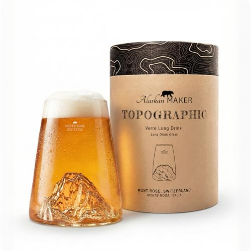 Alaskan MAKER Vidrio largo 450ml - Cristal cristalino soplado artesanalmente con montañas en relieve | Cóctel, cerveza o suave TOPOGRAPHIC (Monte Rosa)