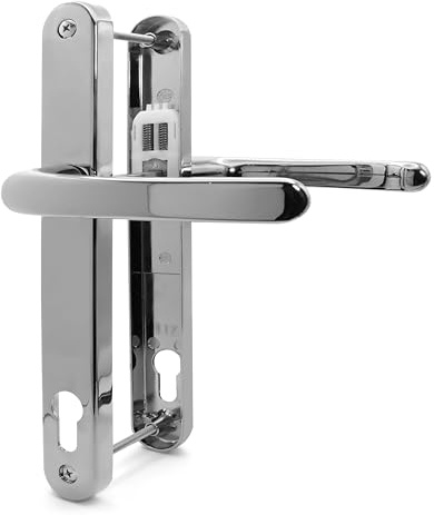 TSS Polished Chrome UPVC Door Handle Pair, 117mm PZ, Sprung, Lever Lever, 237mm Screw to Screw, Backplate 267mm x 32mm - Replacement PVC Door Handle