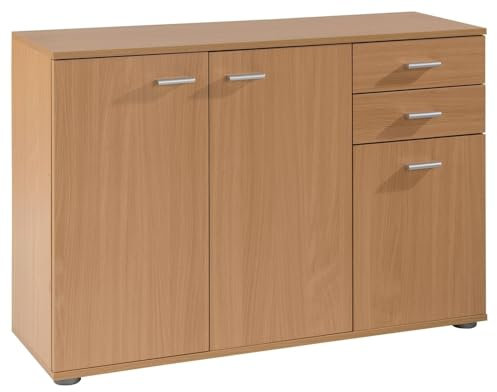 Home4You Kommode mit 3 Türen und 2 Schubladen - Buche Dekor - 106 cm breit - Sideboard Mehrzweckschrank