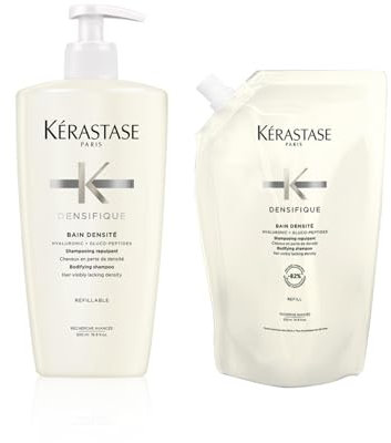 Kérastase Densifique Bain Densité Nachfüllset, Haarbad bei dünnem und dünner werdendem Haar, Enthält: Densifique Bain Densité 500 ml im Pumpspender sowie 500-ml-Nachfüllpackung