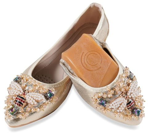 YOUNIFIZ Women's Ballet Flats Foldable Casual Sparkly Jewels Wedding Ballerina Shoes Comfort Slip on Walking Dolly Shoes