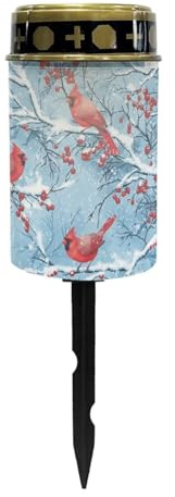 Uorisanigo Luces solares para tumba de pájaro cardenal rojo para cementerio, sin llama, luz solar para oración, impermeable, decoración de Navidad, cementerio, luces solares para lámpara de tumba