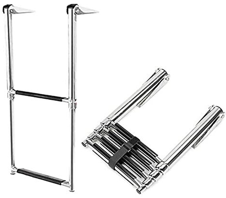 Scala telescopica da nuoto pieghevole a 4 gradini in acciaio inox, cinghia di fissaggio, scala per pontone per barche marine, yacht e piscina, scale sotto piattaforma