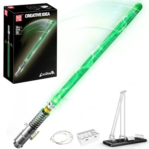 Mould King 10140 Technik Licht Schwert Klemmbausteine Bausatz Kit, Schwert Modell Bausatz mit Grün Beleuchtung und Halterung, Kreatives Rollenspiel, Anime Schwert Modell Bausteine Set (1126+ PCS)
