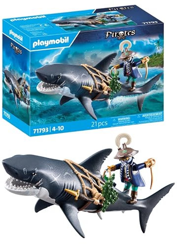 PLAYMOBIL | Pirates | Gefahr durch Riesenhai | Piratenspielzeug | Spielzeugfiguren | Spielzeug für Kinder ab 4 Jahren | 71793