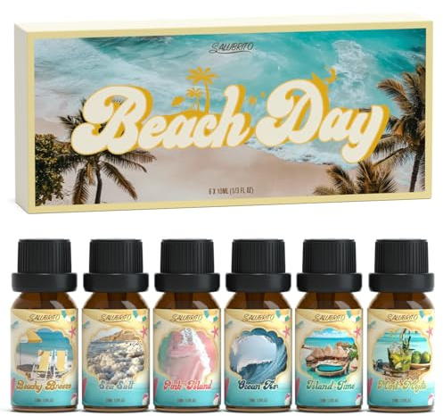 SALUBRITO Sommer Strand Ätherische Öle Set, Naturrein Aromatherapie Duftöl für Diffuser - Strandige Brise, Meersalz, Rosa Sand, Ozeanluft, Inselzeit, Pina Colada, Geschenk für Frauen