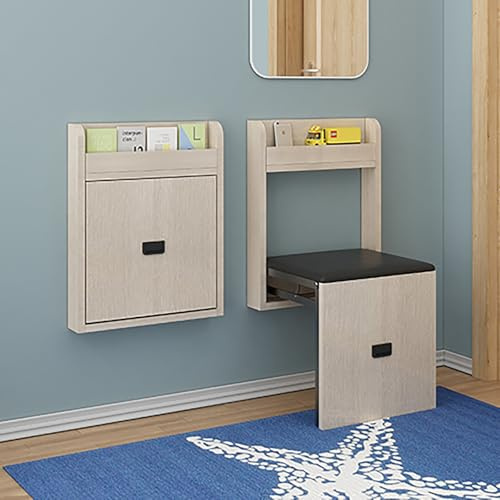 ZIHESY Wandklappstuhl Unsichtbarer Hocker zur Wandmontage Wandhocker, Unsichtbarer Schuhwechselhocker Aus Holz, Einziehbar Zusammenklappbar Tragkraft: 330 Kg für Flur(Oak)