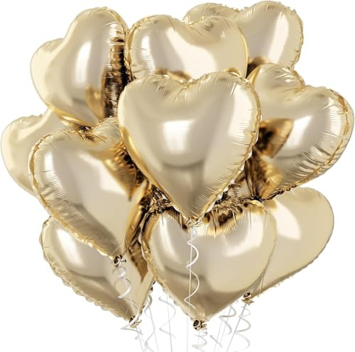 Herz Folienballon Gold, 18 Zoll 10 Stück Hell Gold Herz Helium Luftballons Pastell Gold Herzen Folien Ballons Party Dekoration für Geburtstag Hochzeit Party Jubiläum Graduierung