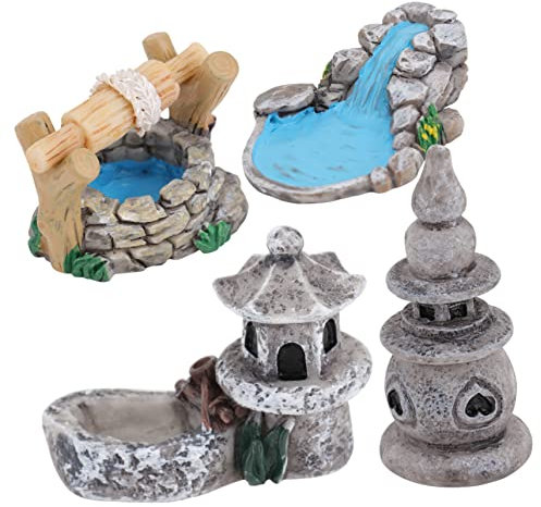 HYTROVE 12pièces Mini Décorations De Paysage Modèles Miniatures De Puit Tour Eau Et Lumière De Lac pour Décorations DIY Intérieur