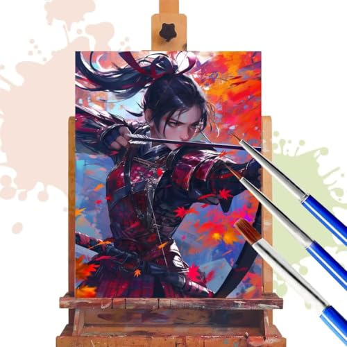 Malen Nach Zahlen Erwachsene, Kriegerin Paint by Numbers Adult Anfänger Bastelset, Leinwand 45x60 cm, DONPEER DIY Geschenk Kreativ Handgemalt Ölgemälde mit Pinsel und Acrylfarbe, Home Decor Anime R537