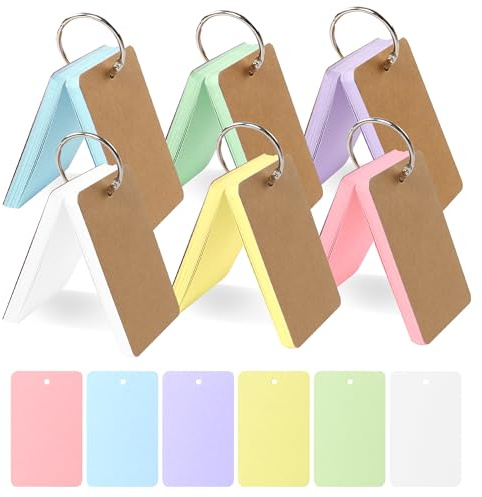TECDW 300PCS 5.4 X 9 Cm Blank Fichas Con Anillos,Flashcards,Tarjetas De Índice Para Estudiantes, Oficina (6 Colores)