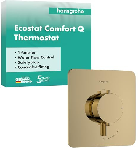 hansgrohe Ecostat Comfort Q - Duschthermostat Unterputz, Duscharmatur mit Sicherheitssperre (SafetyStop) bei 40° C, Thermostat für die Dusche, für 1 Verbraucher, Polished Gold Optic, 33712990
