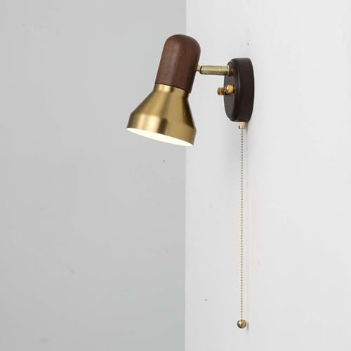 Innen Holz Wandlampe mit Schalter Schwenkbar Vintage Wandleuchte Gold Retro E27 Wandbeleuchtung Minimalistische Design Bettleuchte Wand Lampe Art Deco Loft Stil für Schlafzimmer Hotel Café
