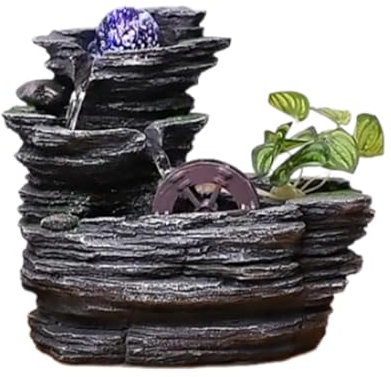 RKXKJ Fuente De Agua De Mesa para Interiores con Cascada, Fuente De Agua para Interiores, Jardín Ornamental, Cuentas De Cristal, Plantas Verdes Simuladas, Ideal para Oficinas En Casa