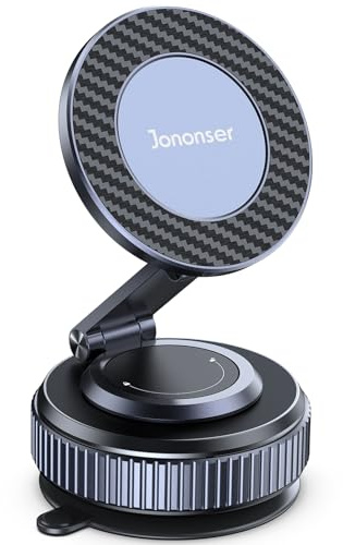 Jononser Suction Phone Mount for Car Dashboard/Windshield - 360°Adjustable Magnetic Phone Holder for Car, Foldable Car Phone Holder for iPhone 17/16/15/14/13/12 Series (Carbon Fiber & Aluminum Alloy)