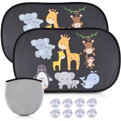 Protector Solar para Coche para bebés con protección UV-Protector Solar para ventanilla Lateral del Coche(Juego de 2)-Visera Parasol de 48,5 x 31,5 cm con 8 ventosas para niños con Bonitos Motivos
