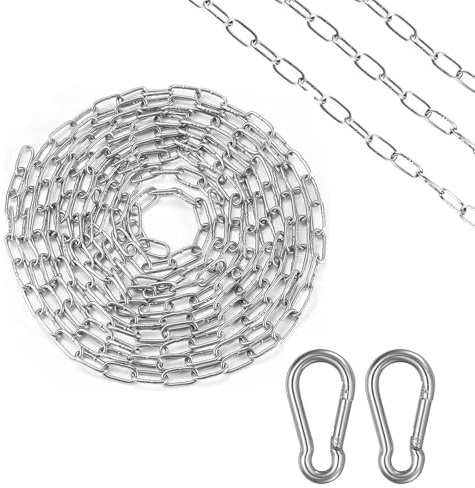 5 Metres Length Stainless Steel Chain for Hanging, 1.5mm Metal Chain with Carabiner, Small Light Duty Utility Link Chains for Gate Padlock Outdoor Lifting Hanging Swing Chains Bike Cycle Lock