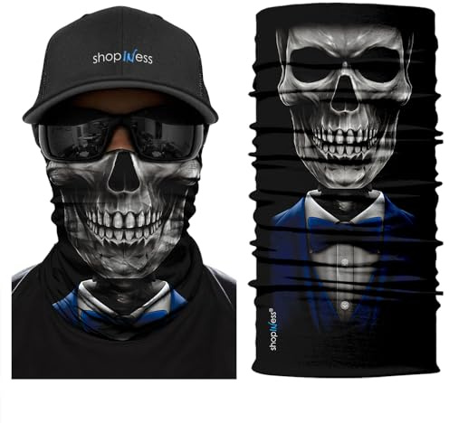 ShopINess Cache-Cou Moto Multifonction Tête de Mort – Tour de Cou Sport Homme Femme, Foulard Bandana Masque Crâne pour Moto, Ski, Randonnée, Halloween (Noeud papillon)