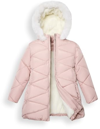 Sunny Sprout Manteau d'hiver avec capuche pour filles - Veste matelassée épaisse pour enfants avec doublure en polaire et manches coupe-vent Rose 12 ans