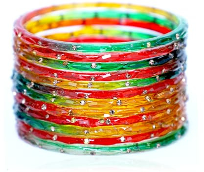 JD'Z COLLECTION Indian Glass Bangles Set Indian Costume Bangles Bollywood Glass Bangle Matching Colors Wedding Jewelry Bangle Set for Women,Wedding Bangles Set of 12, L, Stone Glass, Cubic Zirconia