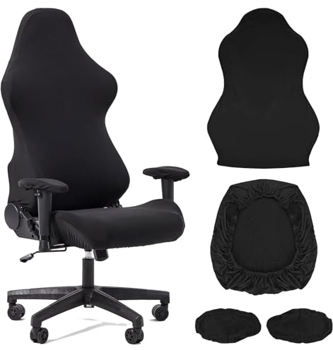 SNBUHA 4 Piezas Funda Elástica Silla Gaming Negro, Funda para Silla de Juego Oficina Cubierta con reposabrazos/Respaldo, Antideslizante, extraíble, Lavable, Buena Elasticidad, para Oficina y Hogar