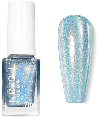 Holographic Nail Polish - 7ml Blue Glitter Nail Varnish Air Dry Fast - High Glossy Shiny Blue Nail Varnish - Oil Based Formula Chrome Laser Sparkly Nail Polish,No Require Cured