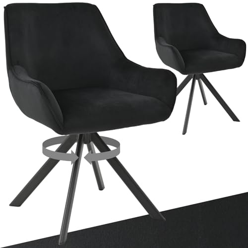 Goeurvant Esszimmerstühle Drehbar 2er Set mit Armlehne – 360°Drehbar Polsterstuhl Samt Modern Drehstuhl Küchenstuhl mit Metallgestell und Rückenlehne für Esszimmer, Wohnzimmer, Büro, Schwarz