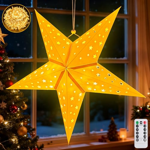 Papiersterne zum Aufhängen,45cm LED Papierstern Beleuchtet zum Aufhängen,Weihnachten mit Timer und 8 Beleuchtungsmodi,Weihnachtsstern Beleuchtet,Papierstern Weihnachten,Sterne Papier zum Fensterdeko