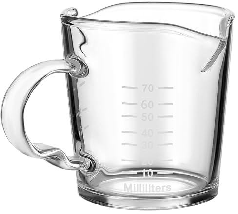 Misurino Graduato per Caffè Espresso a Doppio Beccuccio in Vetro | Scala Graduata, Resistente al Calore, Versamento Facile, Formato da Unità, per Latte e Dosaggi