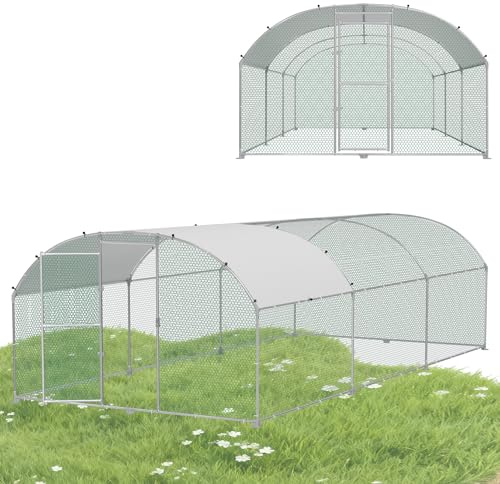 HENGMEI Hühnerstall Freilaufgehege Verzinkter Stahl Hühnerkäfig Hühnerhaus Freigehege, Geflügelstall Voliere für Hühner Kleintiere Geflügel Kaninchen, 3x6x2m (Dome Roof)