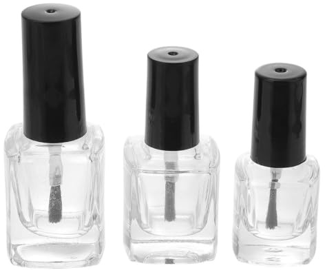 GALPADA 3 Botellas Vacías para Esmalte de Uñas con Pincel | Frascos cuadrados de vidrio de 5, 10 y 15 ml para mezclar, guardar y aplicar esmalte en manicura DIY