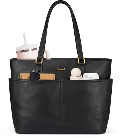 LOVEVOOK Laptop Handbags for Women, Large Tote Bags, Ladies Work Bag | PU Leather Shoulder Bag with Compartment, Designer Hand Bag for School, Office, Business