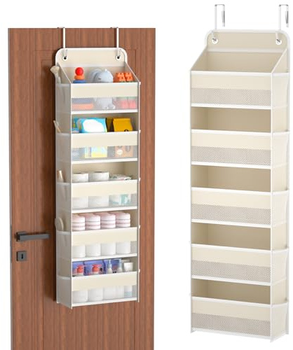 Over the Door Organiser, Hanging Shelves with 5 Large Pockets 10 Side Pockets, Combined & Separate Usage, 44 lbs Weight Capacity Hanging Storage Organizer for Bedroom Bathroom Kitchen, Regular, Beige