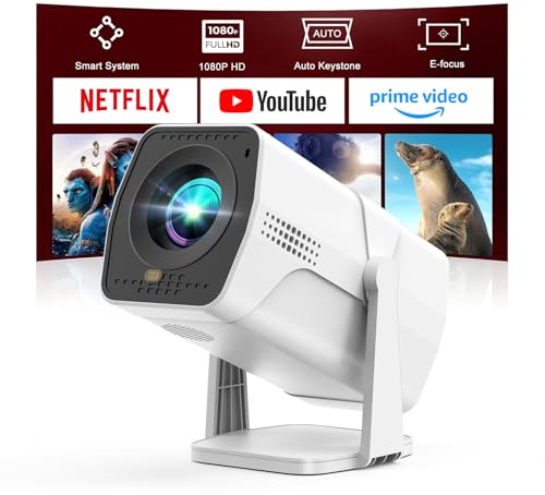 Videoprojecteur Compatible avec Netflix, Projecteur Video avec WiFi6 Bluetooth 1080P Full HD, Focus Électrique & Auto Keystone, 270° Rotation, Mini Retroprojecteur Portable pour iOS/Android/HDMI/USB