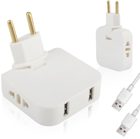 2 Stück Flachstecker Mehrfachsteckdose Steckdose mit 2 USB Adapter Steckdose 10A 250V Steckdosenadapter mit 180° Drehgelenk EU-zu-US-Adapter für Büro Hause Reisen